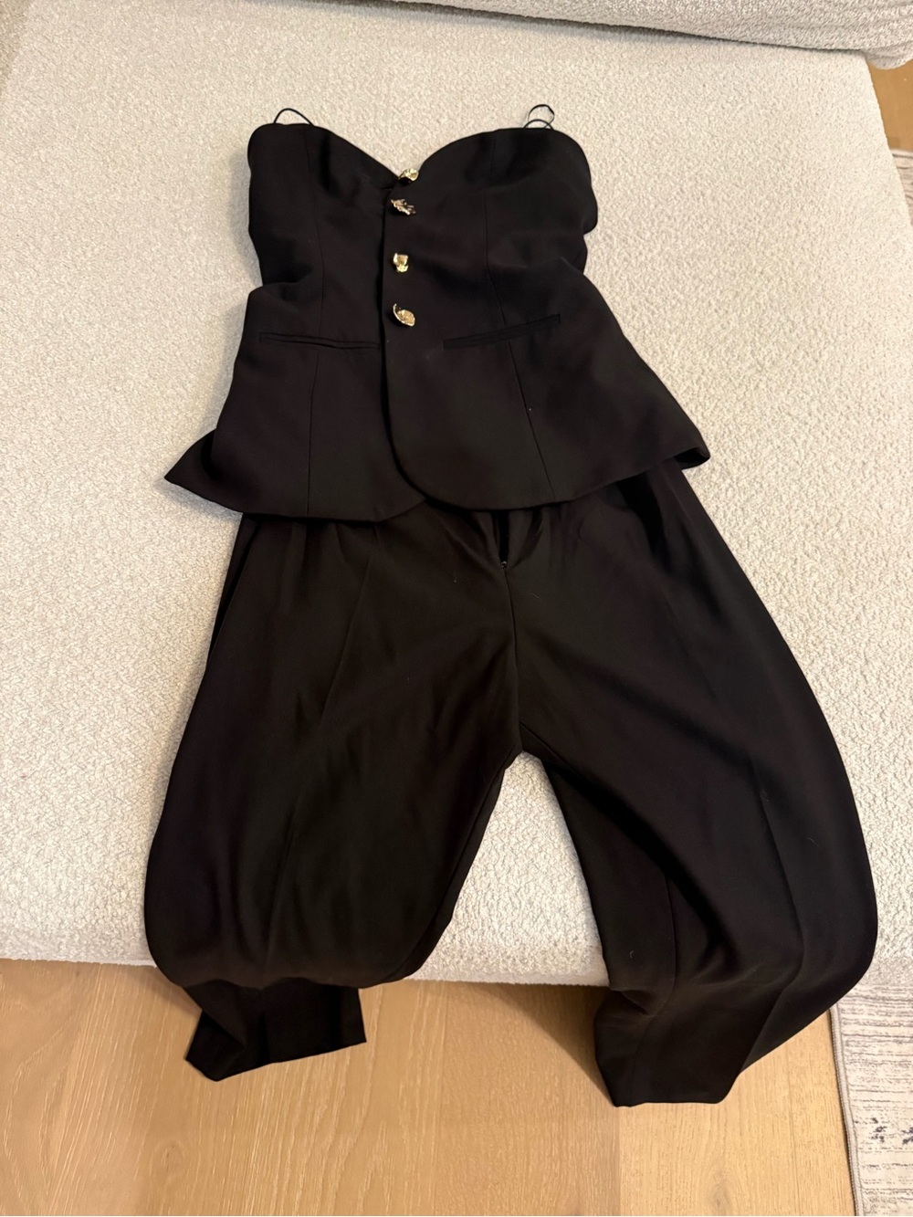Zara Black Strapless Tailored Jumpsuit with Button Detail - Picture 5 of 5